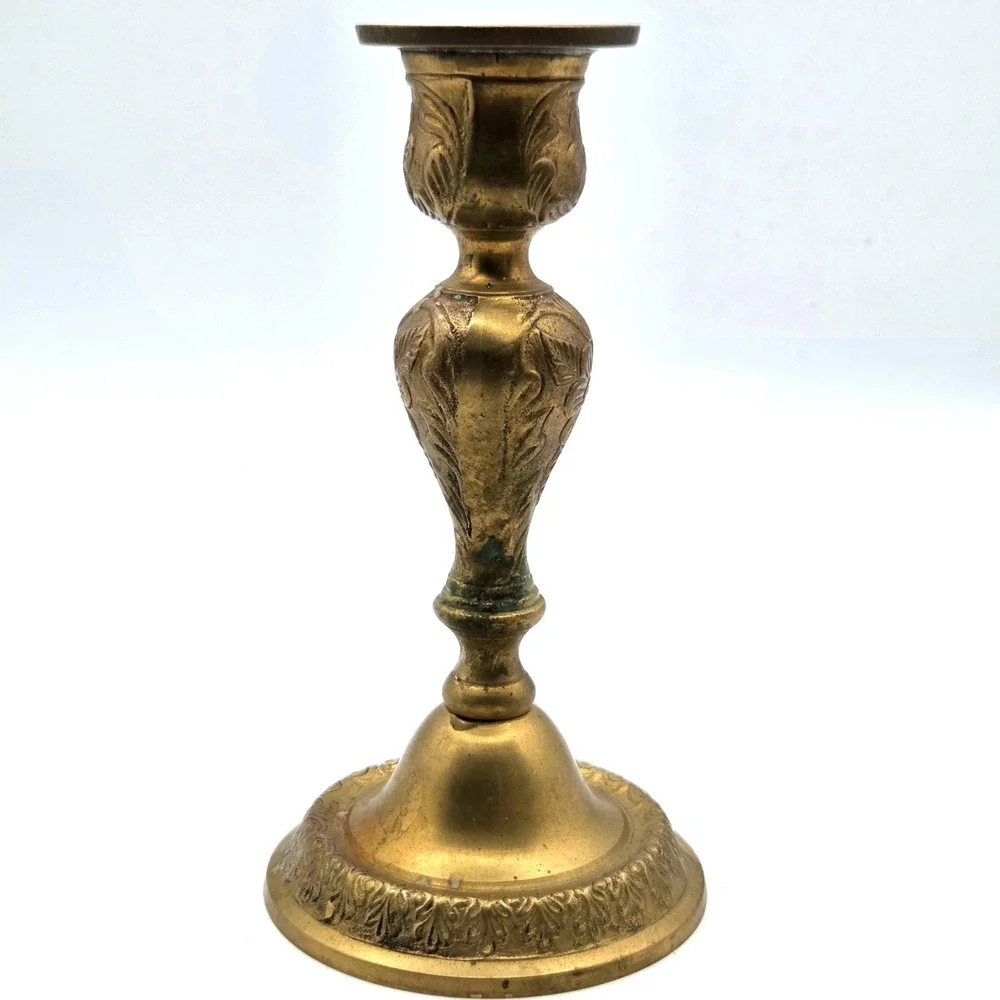 VINTAGE Single Brass Candlestick Candle Holder with Floral Design